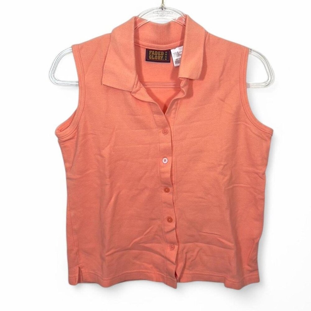 Faded Glory Button-Up Blouse Vintage Coral Color‎ Tank Top 100% Cotton Size S